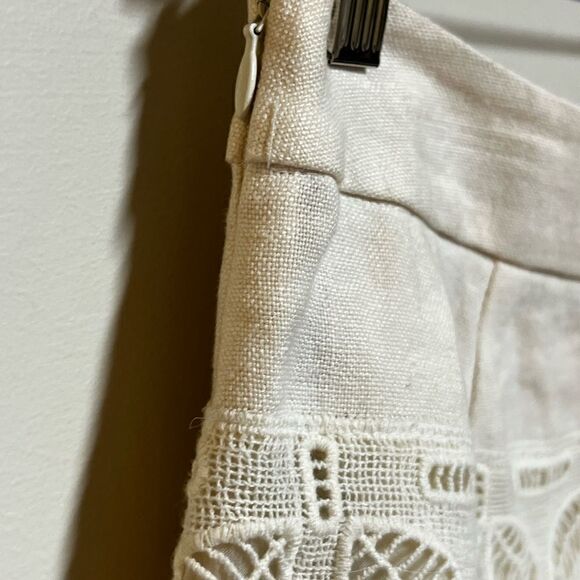 Moulinette Soeurs by Anthropologie Ivory embroidered Leaf linen skirt size 8 - Picture 4 of 5